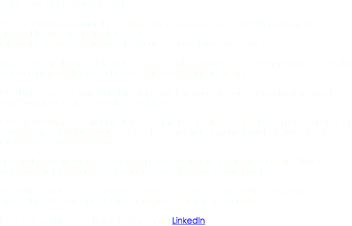 Samen werken aan Werken ProCon Advies gelooft in het belang van een goede samenwerking tussen en opdrachtgever en opdrachtnemer. Dit ook nu de opdrachtgever steeds meer op afstand gaat staan. Respect voor elkaars rollen en het gezamenlijk belang van een voorspoedige realisatie van een project dient voor beide partijen uitgangpunt te zijn. Ook bij het leveren van diensten en producten door ProCon Advies staat het motto van "Samen werken aan werken" centraal. ProCon Advies is opgericht in 2013. De oprichter Henk Lesschen heeft meer dan 15 jaar ervaring op het gebied van project en contractmanagementmet bij projecten in de Grond-, weg- en waterbouw Specifieke ervaring is opgebouwd op het terrein van design en construct, UAV-GC, systeemgerichte contractbeheersing en de toepassing van EMVI. Op basis van deze opgebouwde ervaringen biedt ProCon Advies aan zowel opdrachtgevers als opdrachtnemers diverse diensten en producten. Het CV van Henk Lesschen is te vinden op LinkedIn